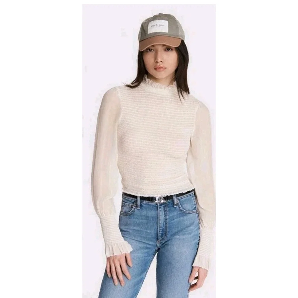 Rag & Bone S/P Kayden Smocked Ruffle Blouse In Ivory